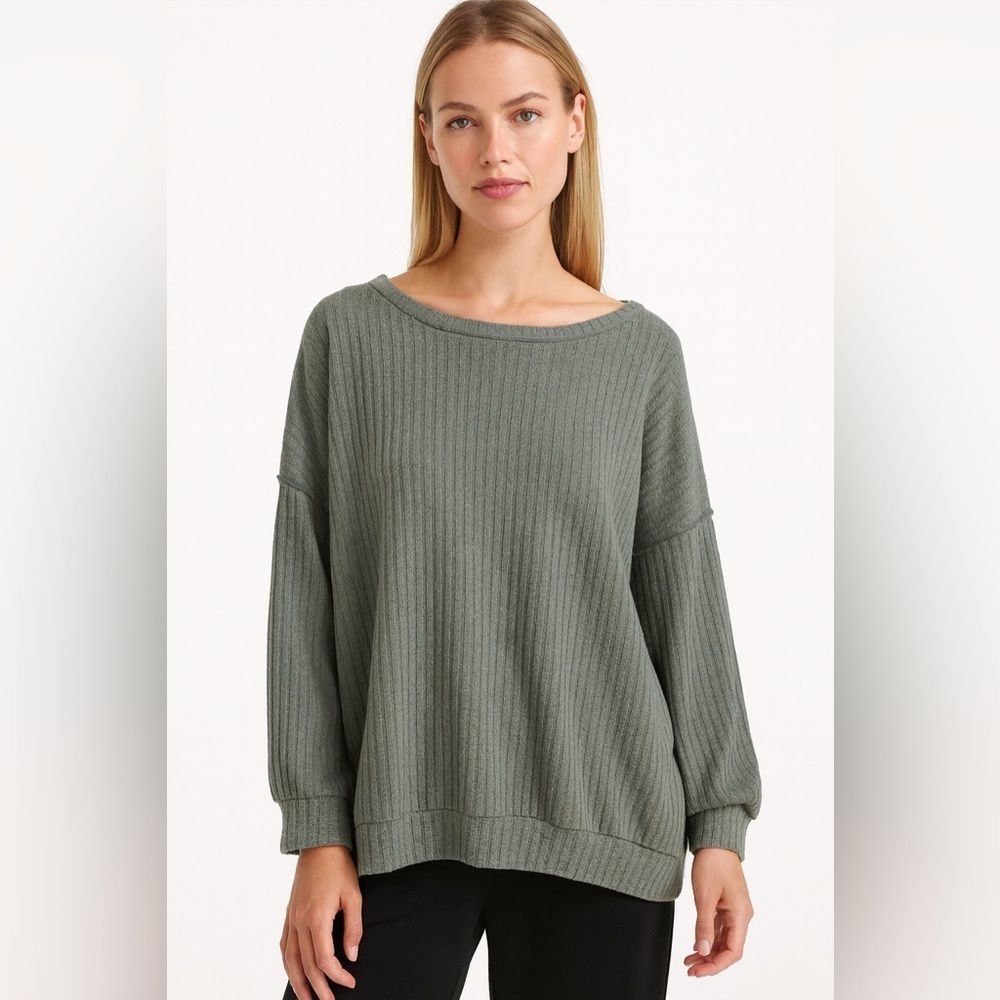 Lovely J Sage Green Ribbed Sparkle Oversized Sweater Cozy Winter Size Lg